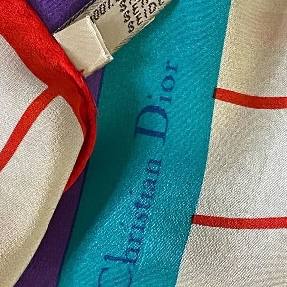 Stunner Christian Dior Silk Scarf Rainbow Print Large 34 In Exc Cond Pride - Picture 9 of 9